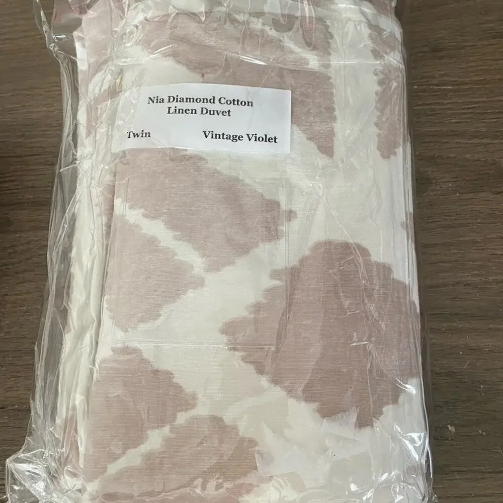 Restoration Hardware Nia Diamond Cotton Linen Twin Duvet Cover Vintage Violet